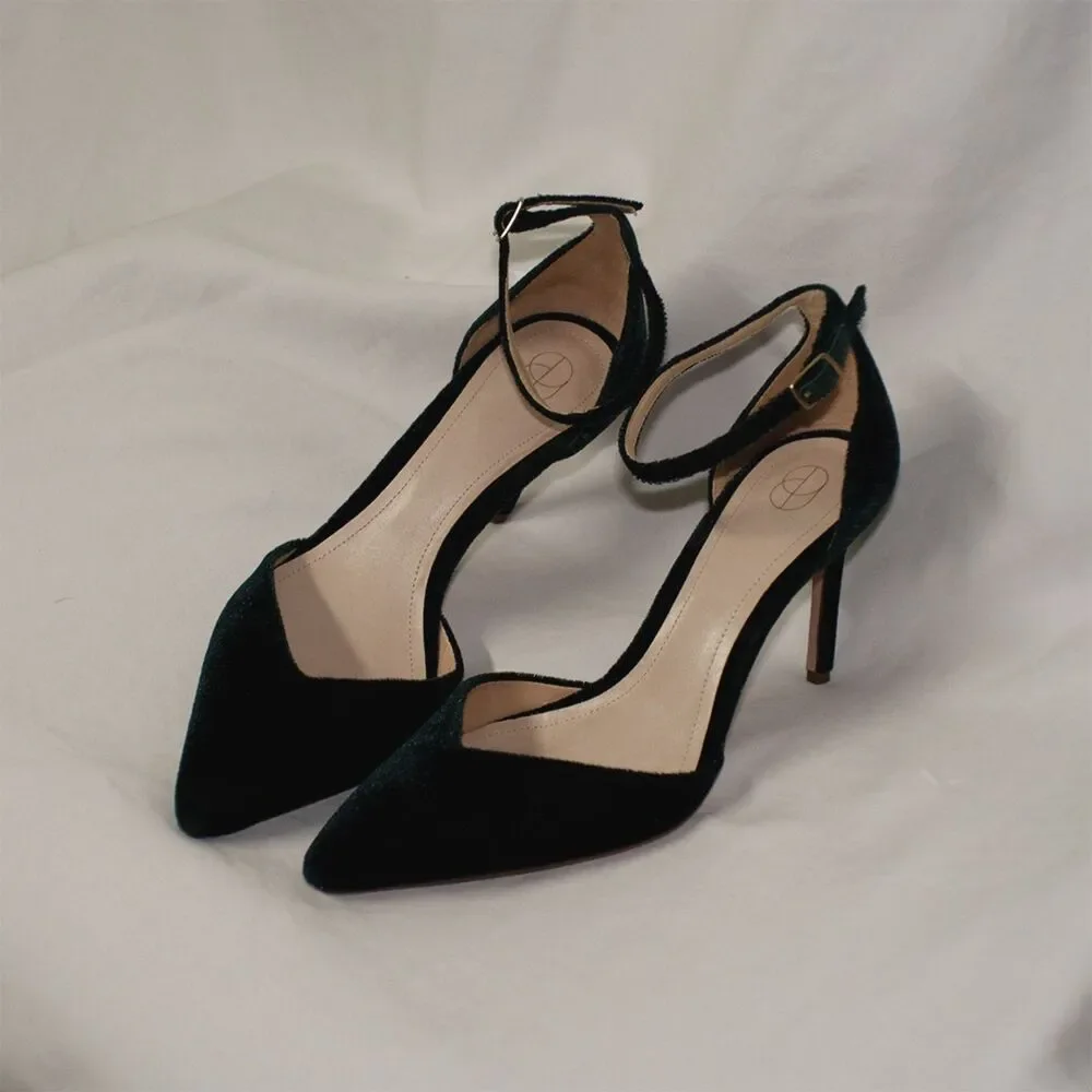 Porte & Paire Green Velvet Cutout Accent D'Orsay Pumps Heels Straps Size US 8